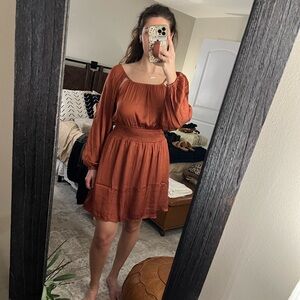 NWT! Magnolia Boutique Burnt Orange Long Sleeve Mini Dress